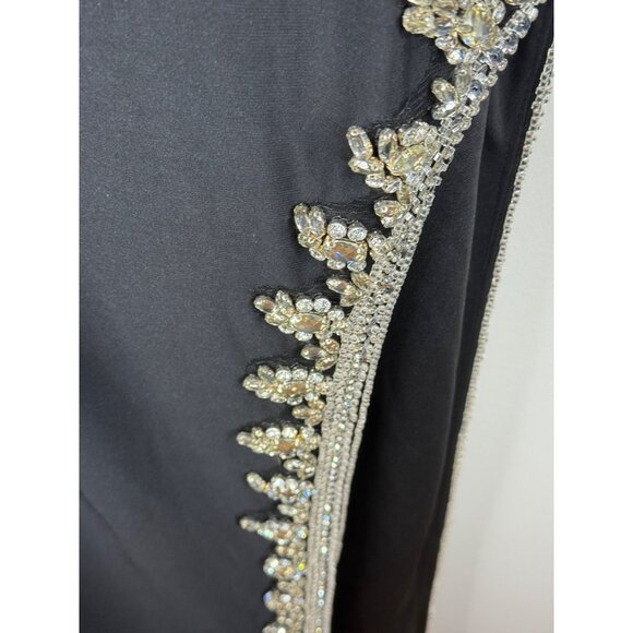 MAC DUGGAL Black Maxi DRESS Size 2 Rhinestone Side Slit Cami Bodycon 42002 New - Picture 7 of 8